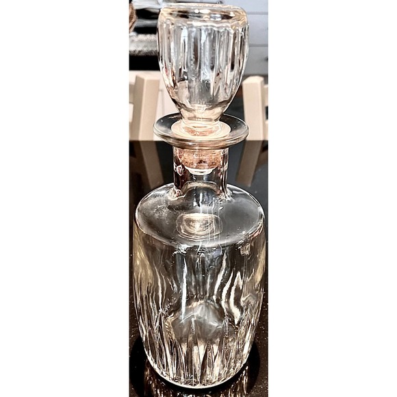 Antique Heavy Clear Glass Decanter, Whiskey/Bourbon Bottle, Hollow Cork Stopper - Picture 4 of 6